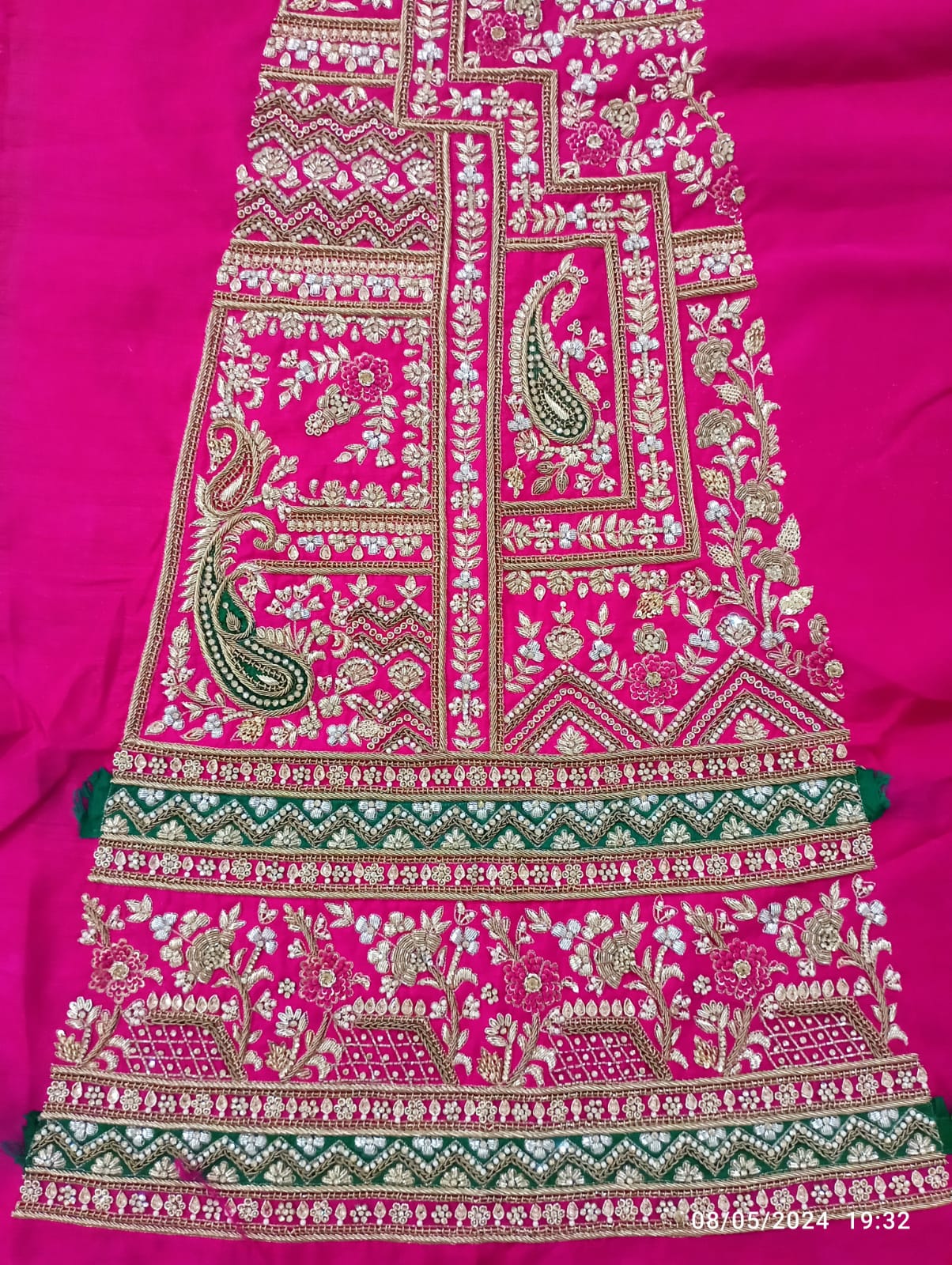 Hand-embroidered kali lehenga panel work by VelVet Embroidery