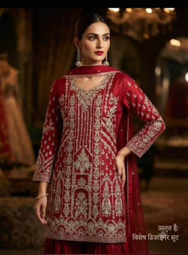 Hand-embroidered zardozi suit design by VelVet Embroidery