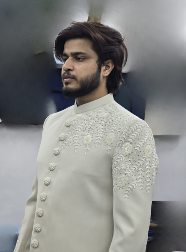 Arsalan hand-embroidered groom sherwani by VelVet Embroidery